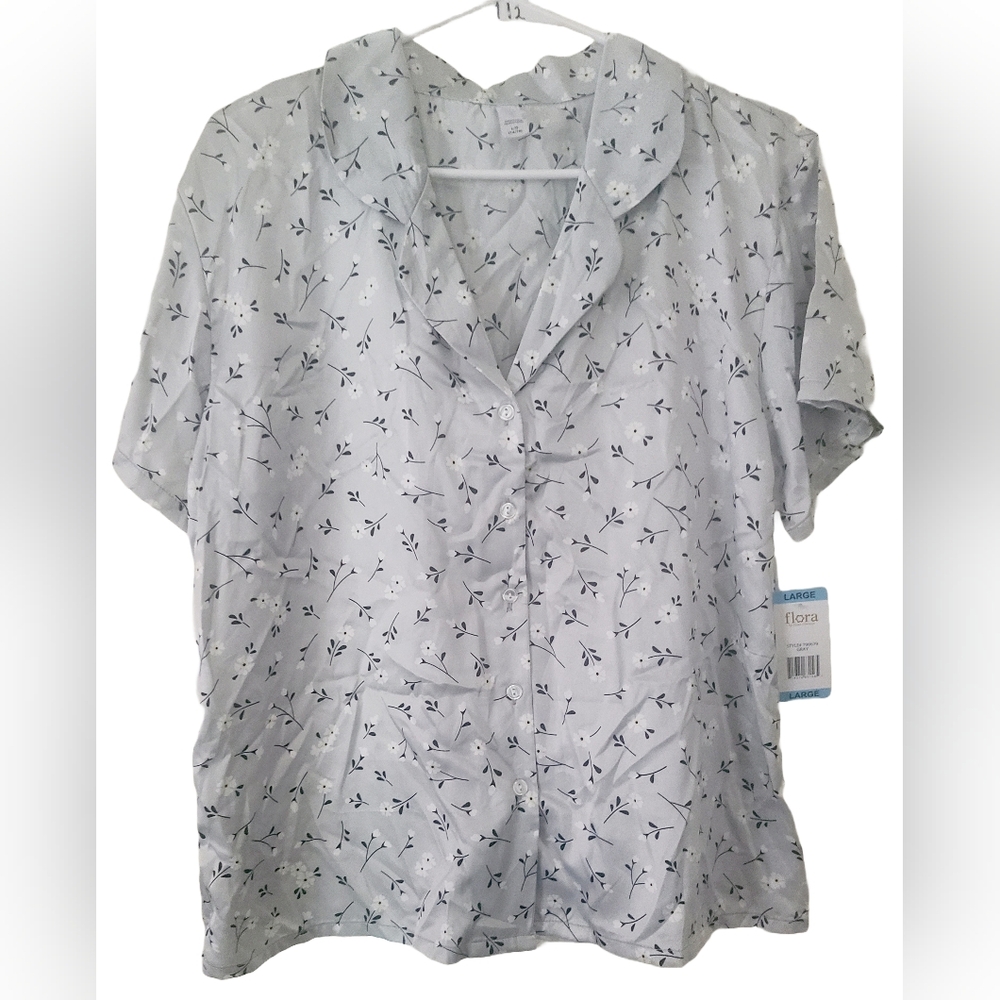 Purple & Gray Pajama Set w/Ruffled Tie Front, Peter Pan Collar By Flora